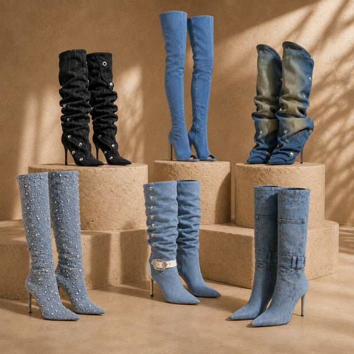 Denim boots