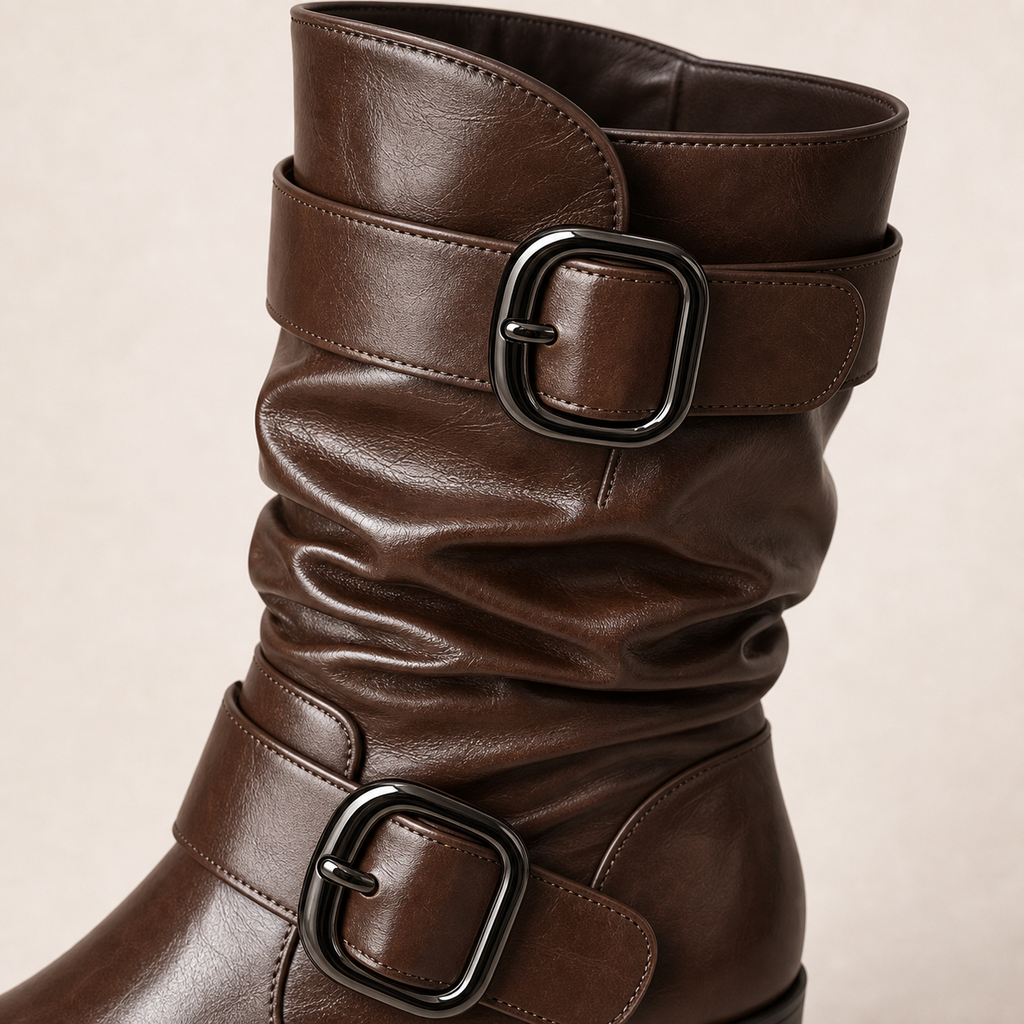 Avenue Buckle Knee Boot material entry detail image, Yardlow & Sons women's boots