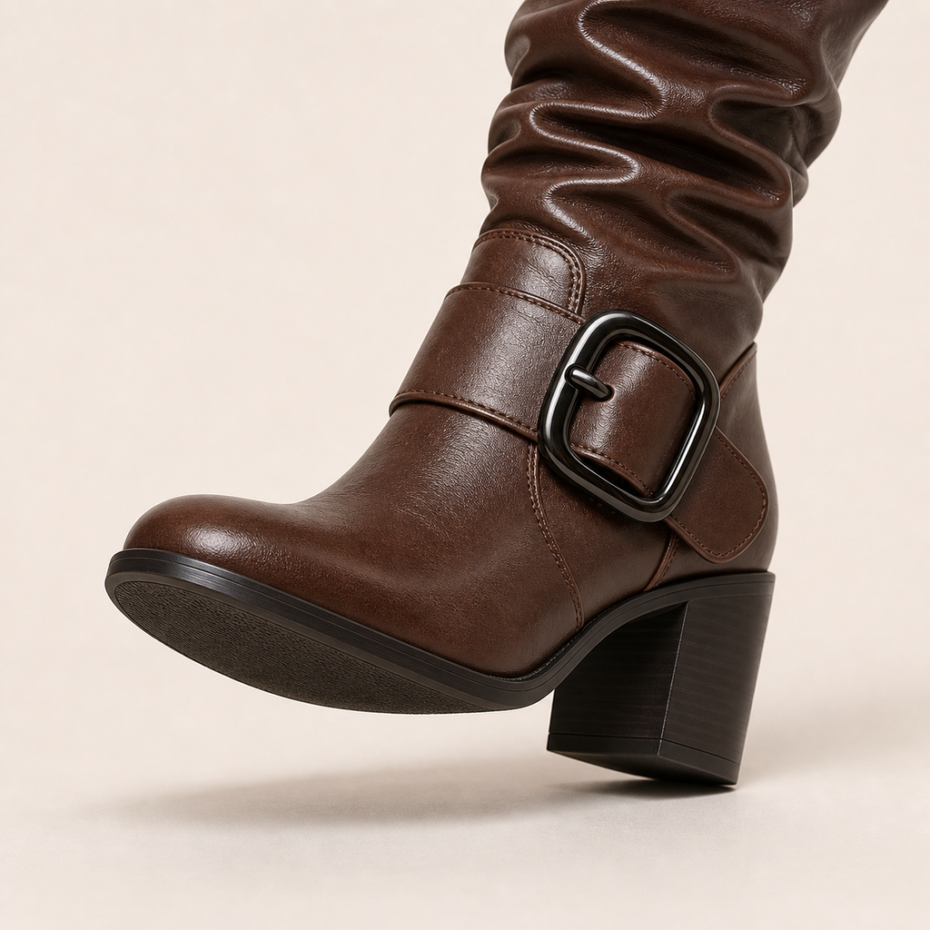 Avenue Buckle Knee Boot heel sole walkability image, Yardlow & Sons women's boots