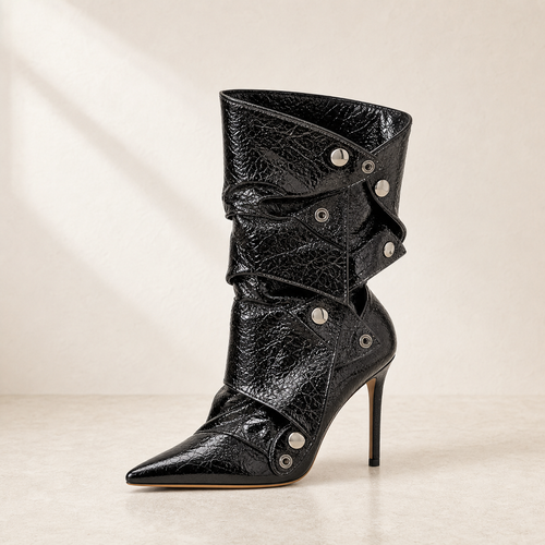 Black Crinkle Snap Panel Boot product profile image, Yardlow & Sons women's boots
