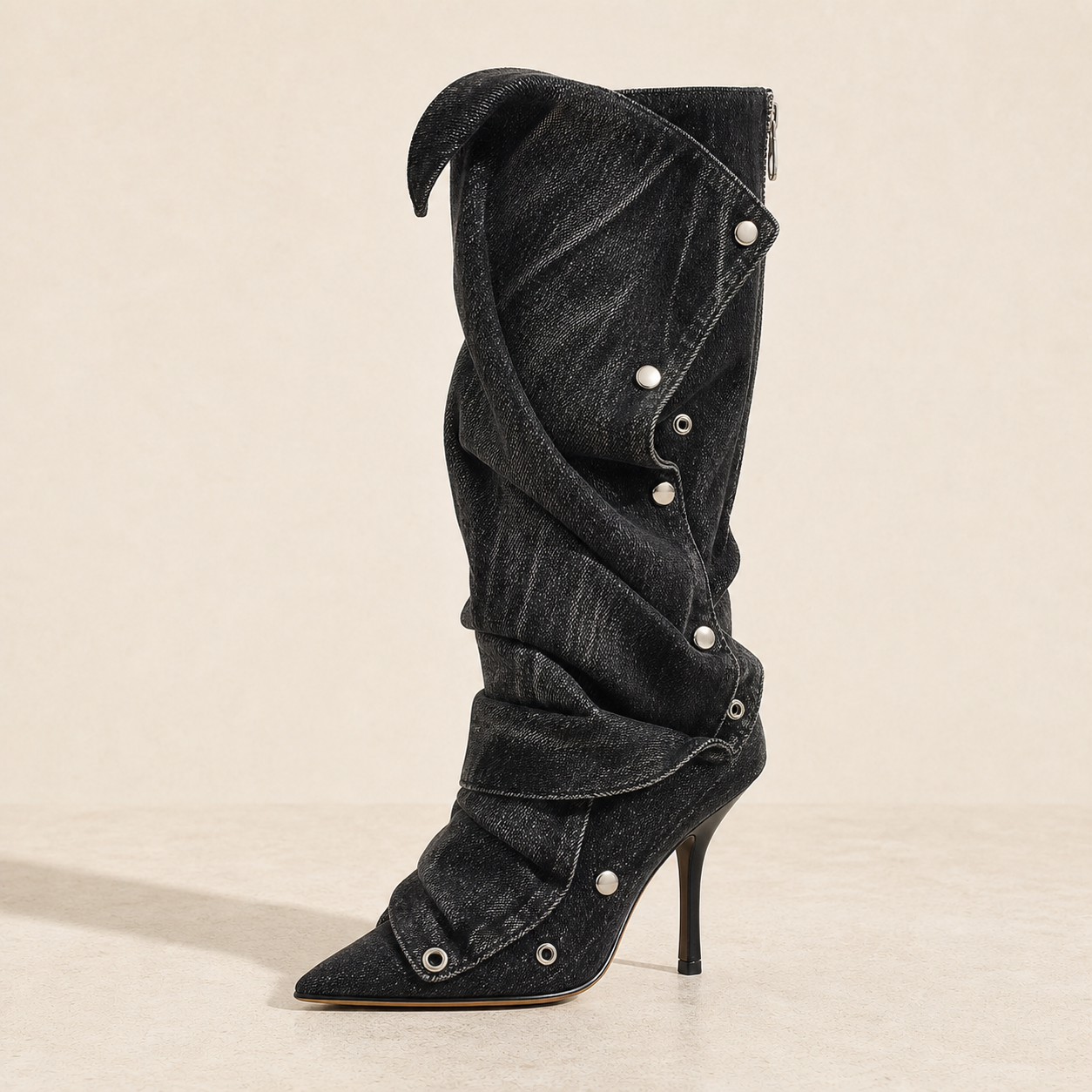 Black Denim Snap Panel Boot product profile image, Yardlow & Sons women's boots