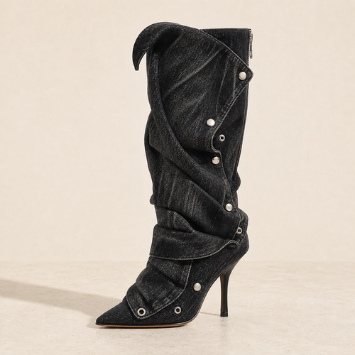 Black Denim Snap Panel Boot product profile image, Yardlow & Sons women's boots