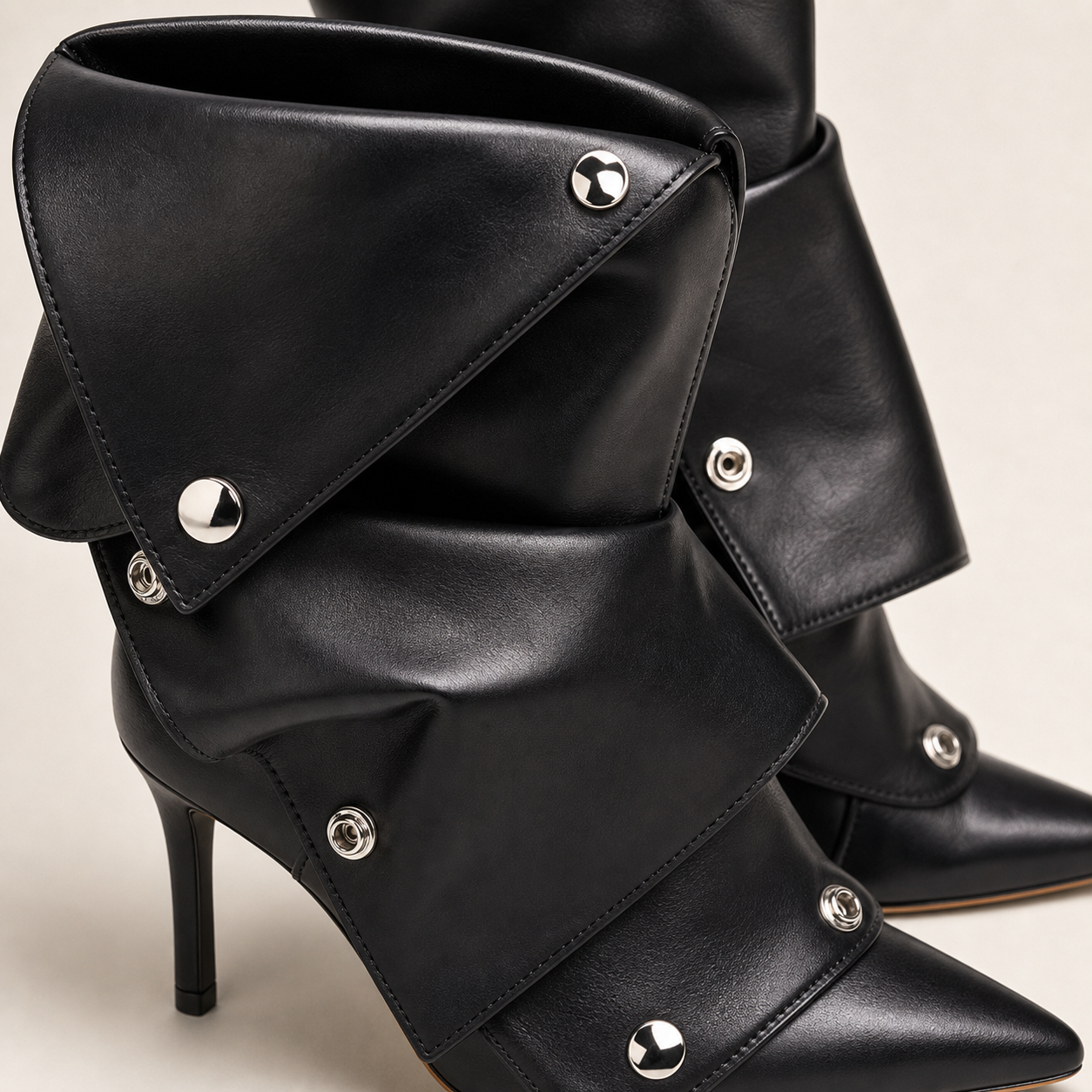 Black Snap Panel Mid-Calf Boot material entry detail image, Yardlow & Sons women's boots