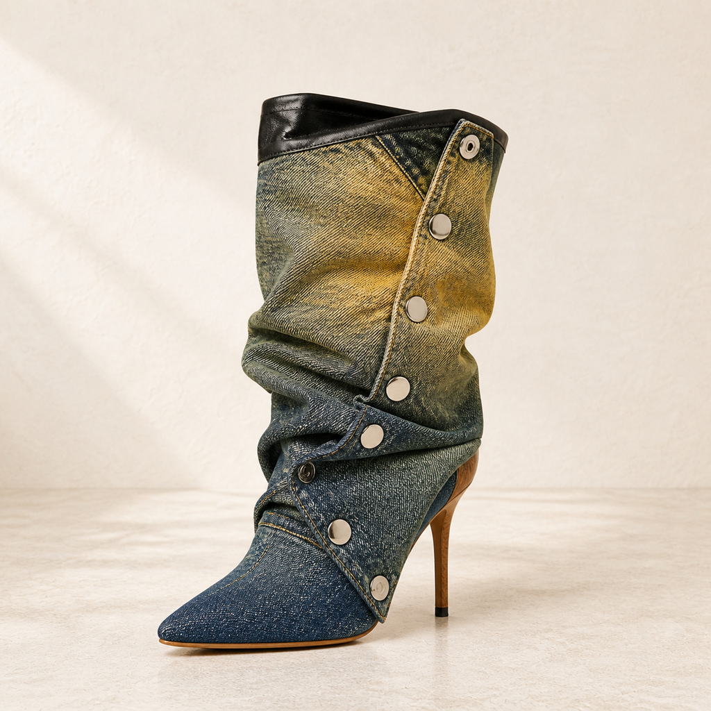 Blueyellow Denim Snap Panel Boot product profile image, Yardlow & Sons women's boots