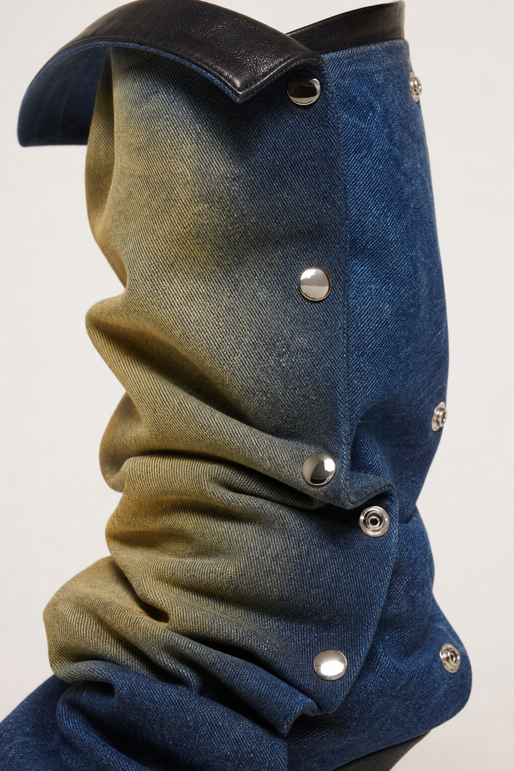 Blueyellow Denim Snap Panel Boot material entry detail image, Yardlow & Sons women's boots