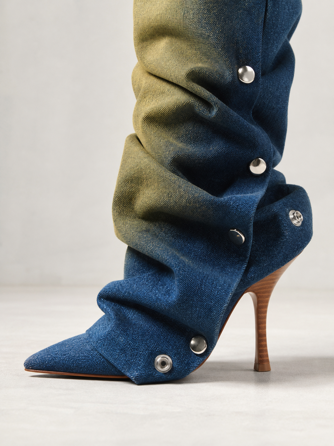 Blueyellow Denim Snap Panel Boot heel sole walkability image, Yardlow & Sons women's boots