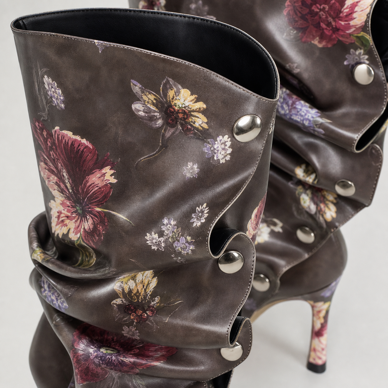 Brown Floral Snap Panel Boot material entry detail image, Yardlow & Sons women's boots