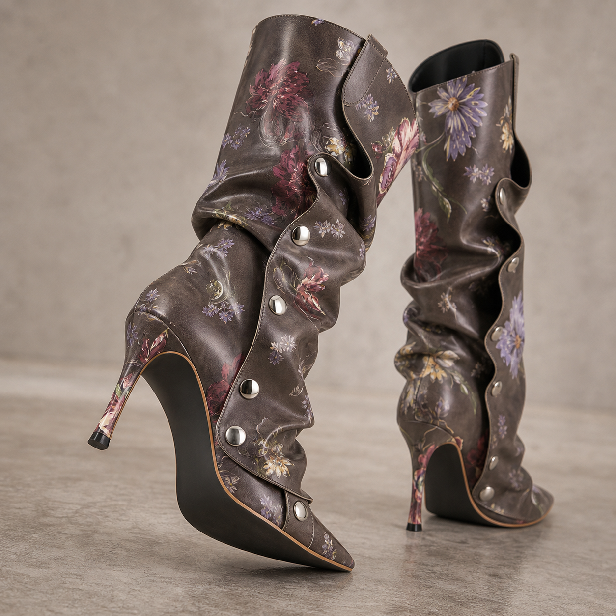 Brown Floral Snap Panel Boot heel sole walkability image, Yardlow & Sons women's boots