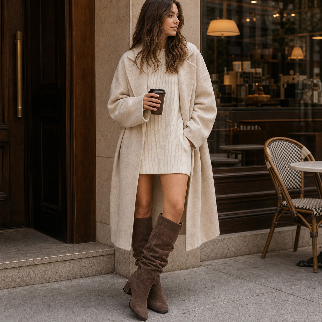 Curve-Fit Pointed Stiletto Boot stylist outfit scene image, Yardlow & Sons women's boots