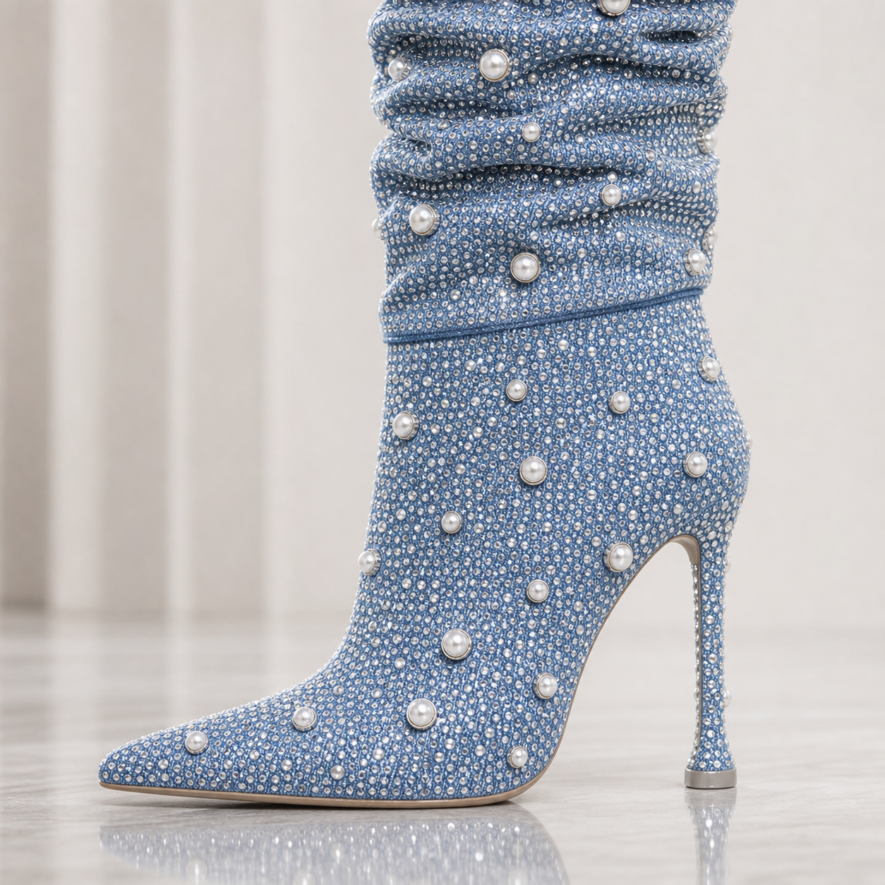 Custom Denim Over-Knee Stiletto Boot heel sole walkability image, Yardlow & Sons women's boots