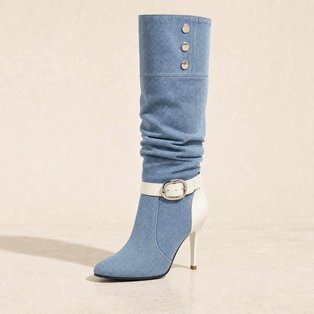 Denim Buckle Knee Stiletto Boot product profile image, Yardlow & Sons women's boots