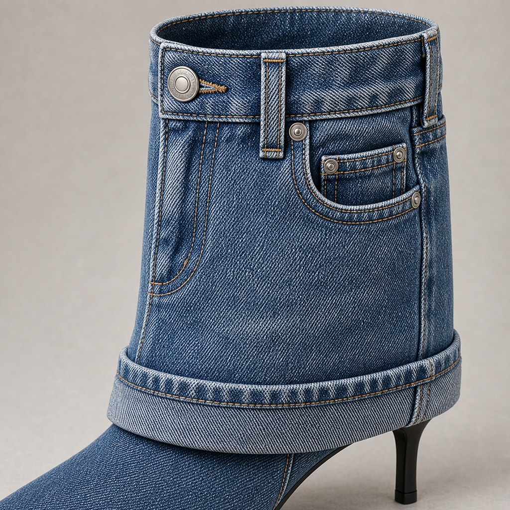 Denim Cowgirl Mid-Calf Boot material entry detail image, Yardlow & Sons women's boots