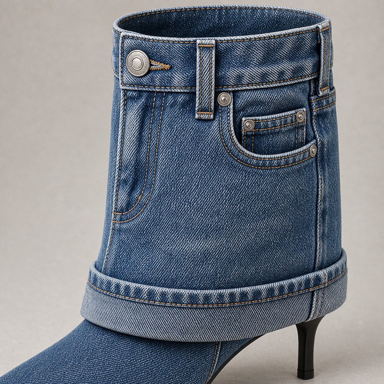 Denim Cowgirl Mid-Calf Boot material entry detail image, Yardlow & Sons women's boots