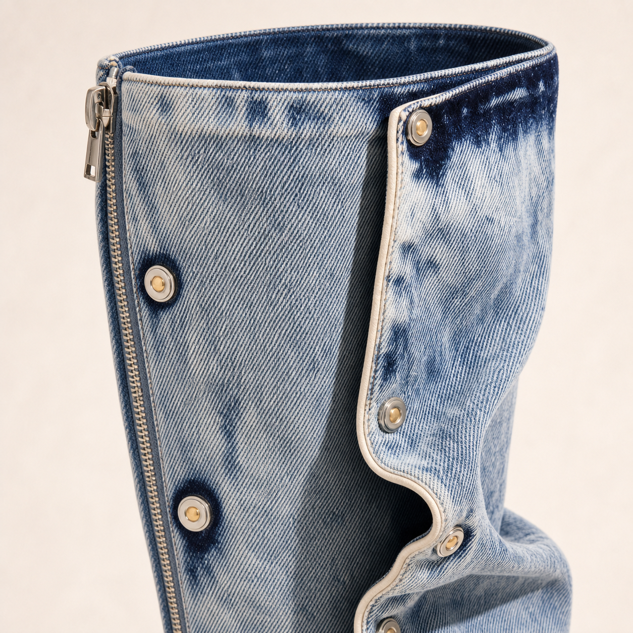 Marseille Denim Stiletto Boot material entry detail image, Yardlow & Sons women's boots