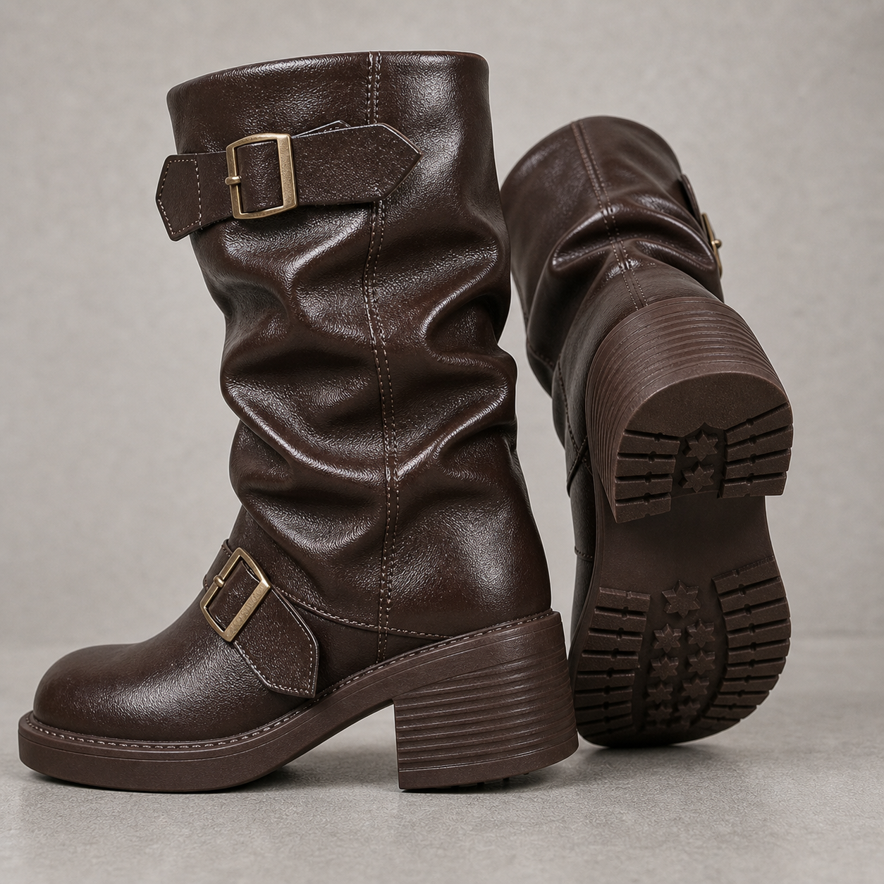 Noir Buckle Moto Boot heel sole walkability image, Yardlow & Sons women's boots