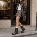 Noir Buckle Moto Boot stylist outfit scene image, Yardlow & Sons women's boots