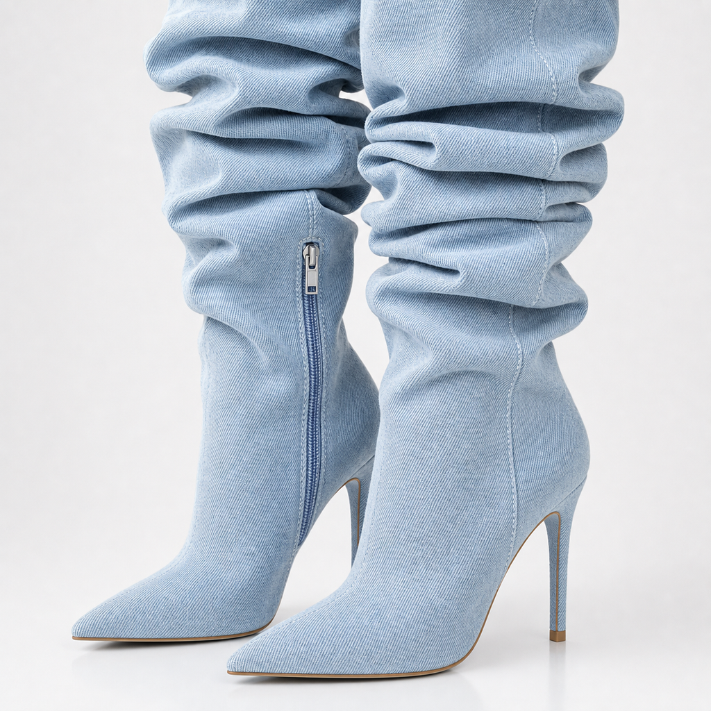 Pleated Over-Knee Pointed Boot material entry detail image, Yardlow & Sons women's boots