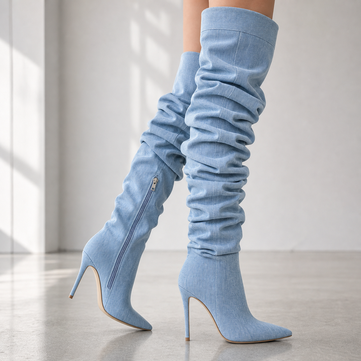 Pleated Over-Knee Pointed Boot heel sole walkability image, Yardlow & Sons women's boots