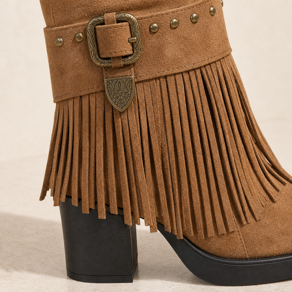 Tassel Platform Heel Boot material entry detail image, Yardlow & Sons women's boots