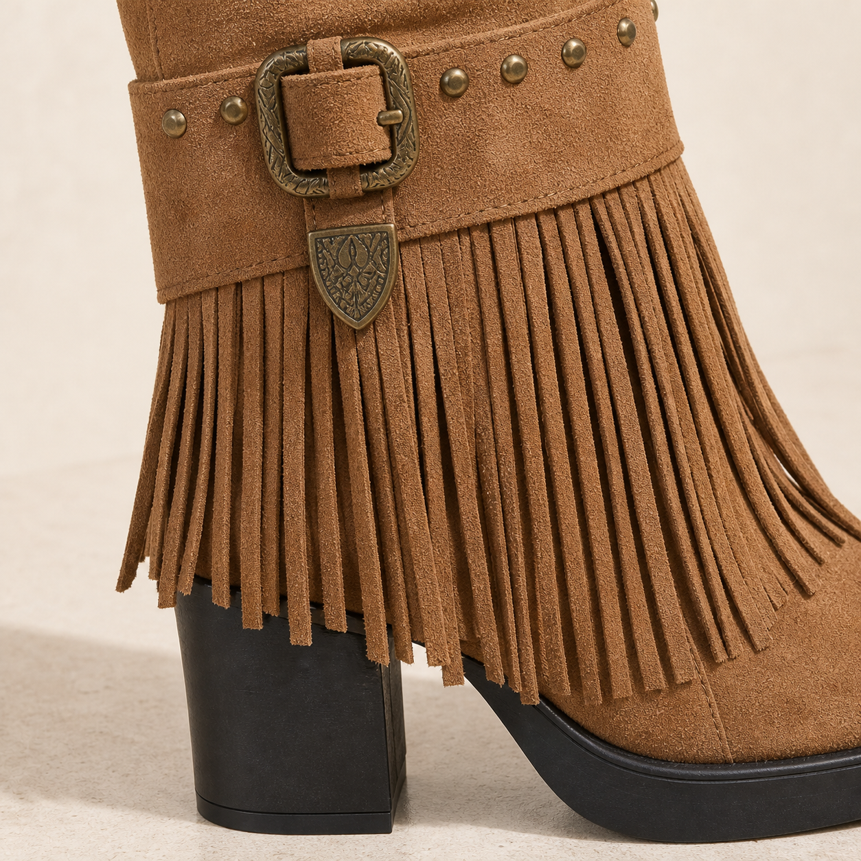 Tassel Platform Heel Boot material entry detail image, Yardlow & Sons women's boots