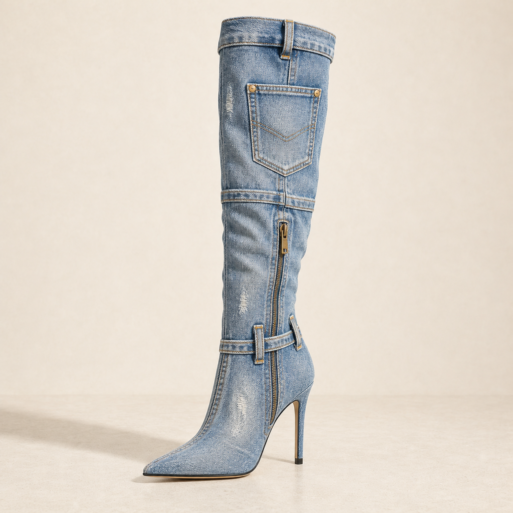 Worn Denim Over-Knee Stiletto Boot product profile image, Yardlow & Sons women's boots