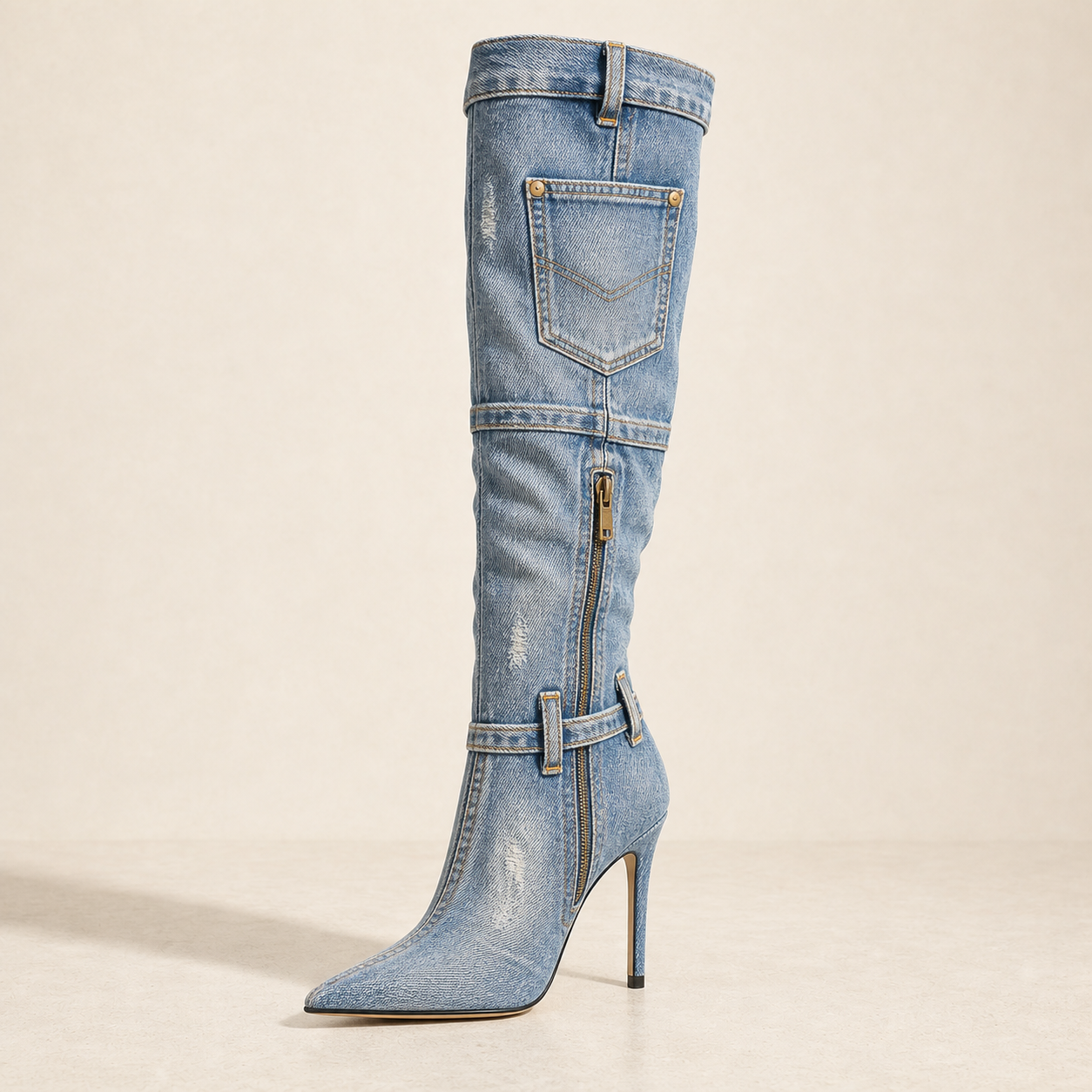 Worn Denim Over-Knee Stiletto Boot product profile image, Yardlow & Sons women's boots