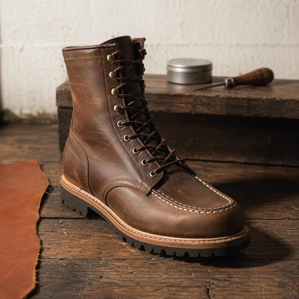 The Northam moc toe boot — handmade welted leather, American workwear heritage